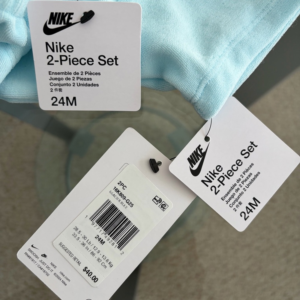 BNWT NIKE UNISEX TOWEL TERRY 2-PIECE SET US SIZE 24 MONTHS GLACIER BLUE - Picture 7 of 12